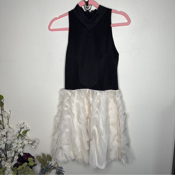 ANTHROPOLOGIE x SACHIN + BABI NOIR Tuxedo Silk Dress Black Ruffle Sz 8 {3A48} - Picture 3 of 7